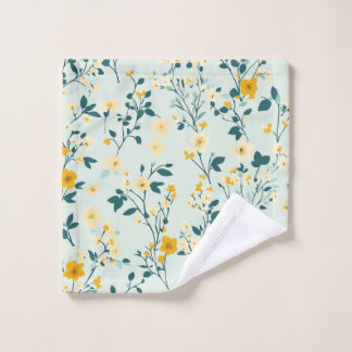 Pale Blue, Yellow & White Floral Wash Cloth