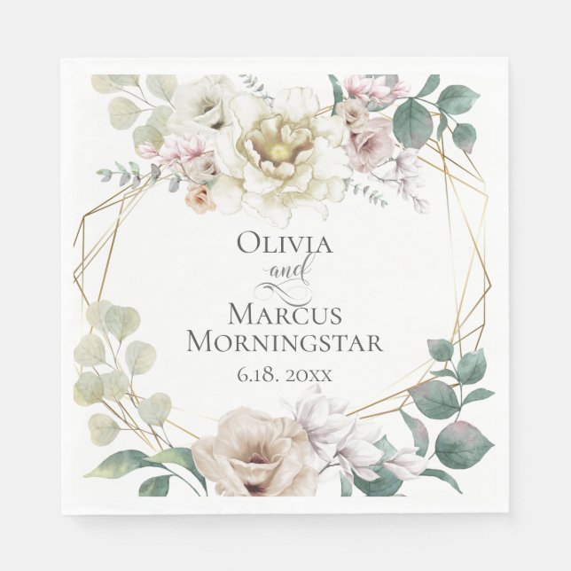 Pale Blush and Ivory Peonies Napkins (Front)