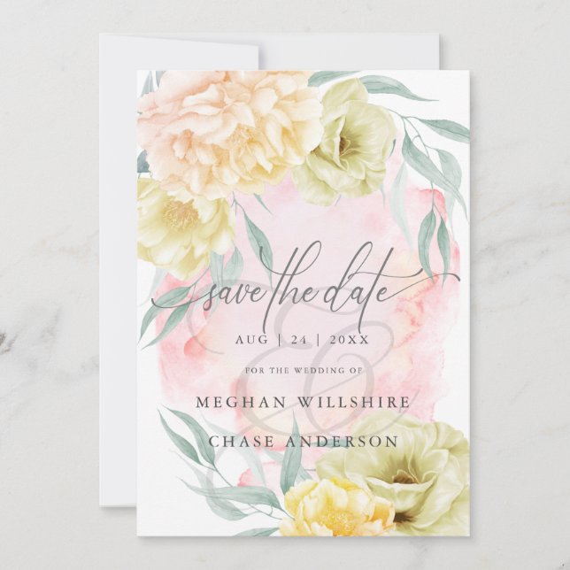 Pale Blush Coral Ivory Peony Flowers  Invitation (Front)
