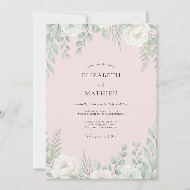 Pale Blush Mint Foliage Eucalyptus Wedding Invitation (Front)