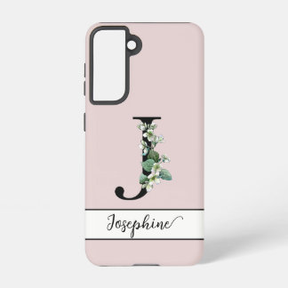 Pale blush Monogram J custom name Jasmine floral Samsung Galaxy S21 Case