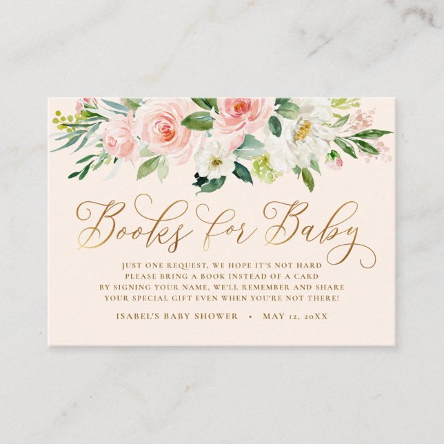 Pale Blush Pink Floral Book Request Baby Shower Enclosure Card (Front)