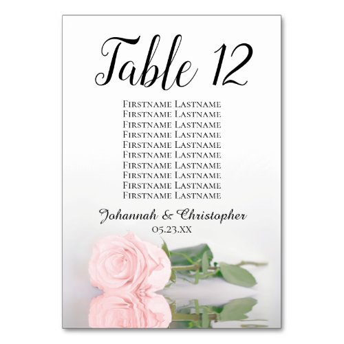 Pale Blush Pink Rose Elegant Wedding Seating Chart Table Number