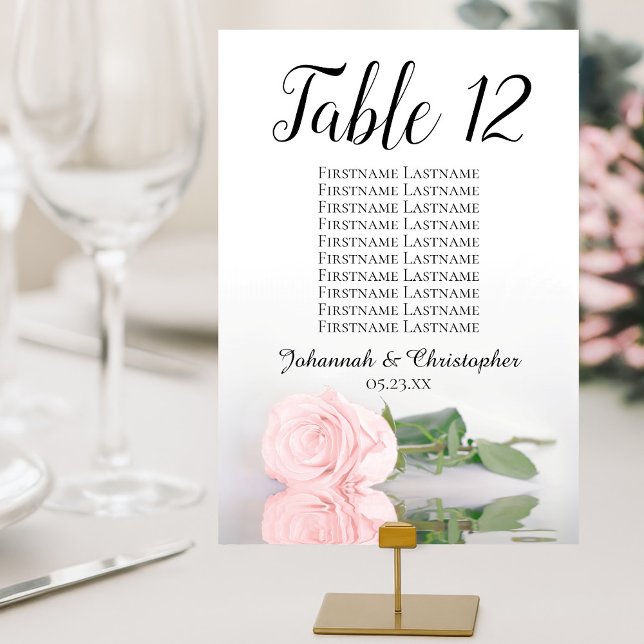 Pale Blush Pink Rose Elegant Wedding Seating Chart Table Number (Small Cards for Table Display. For larger cards check the Seating Chart Section)