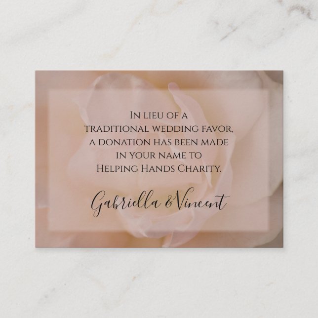 Pale Blush Pink Rose Floral Wedding Charity Card (Front)