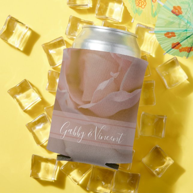 Pale Blush Pink Rose Floral Wedding Favors Can Cooler (In Situ Summer)