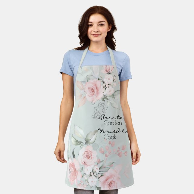 Pale Blush Pink Roses Born to Garden Apron (Worn)
