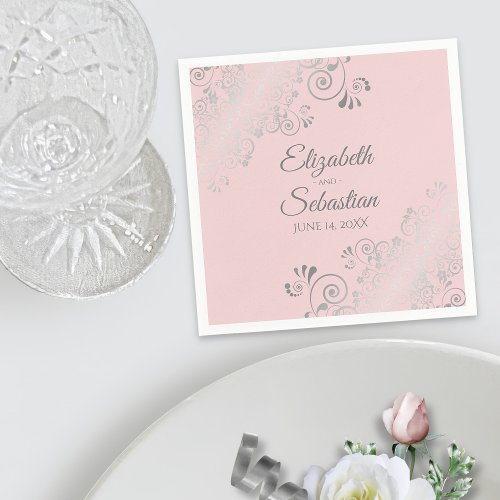 Pale Blush Pink  Silver Frills Elegant Wedding Napkins