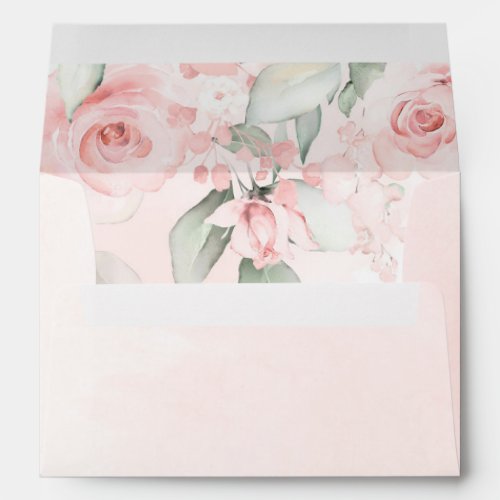 Pale Blush Pink Wash Sage Green Watercolor Roses Envelope