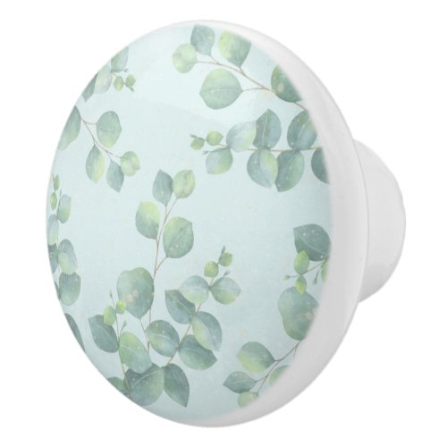 Pale Branches on Soft Green Ceramic Knob