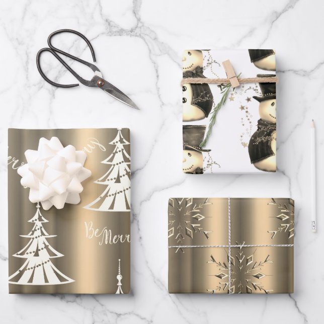 Pale Bronze and Gold Christmas Wrapping Paper Sheets (Front)