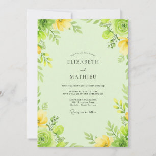 Pale Citron Ranunculus Eucalyptus Wedding Invitation