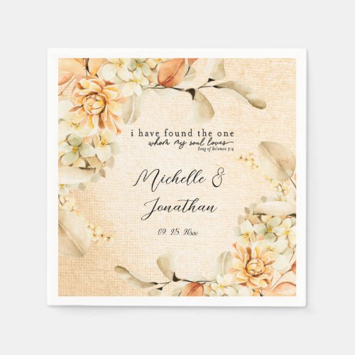 Pale Colored Autumn Floral lnspirational Wedding Napkins