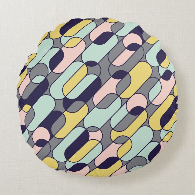 Pale Colors Geometric: Retro Pattern Round Pillow (Front)