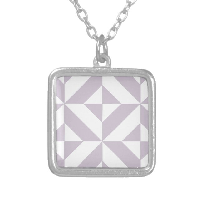 Pale Cool Grape Geometric Deco Cube Pattern Silver Plated Necklace (Front)