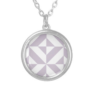 Pale Cool Grape Geometric Deco Cube Pattern Silver Plated Necklace