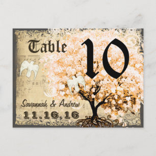 Pale Coral Heart Leaf Tree Table Number Card