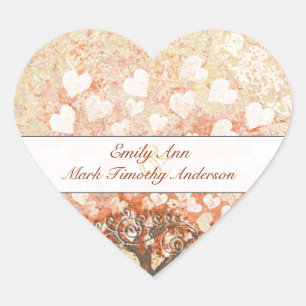 Pale Coral Heart Leaf Wedding Sticker