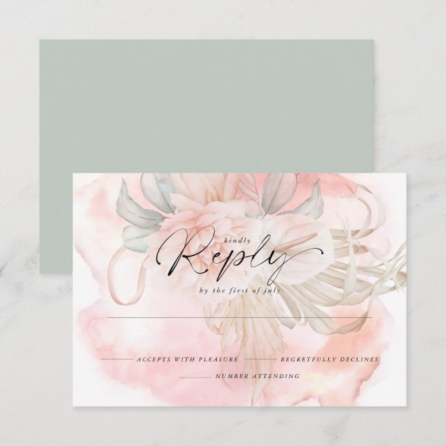Pale Coral Rose Floral Reply Card (Front/Back)