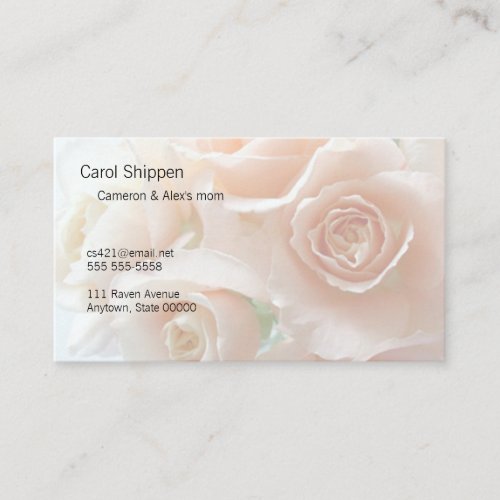 Pale coral roses business card