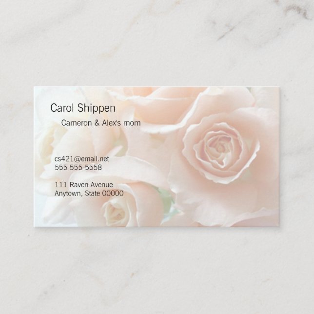 Pale coral roses business card (Front)