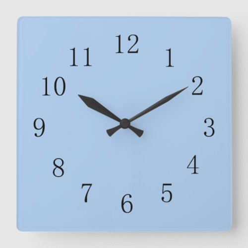 Pale Cornflower Blue Kitchen or Bathroom Cordless Square Wall Clock