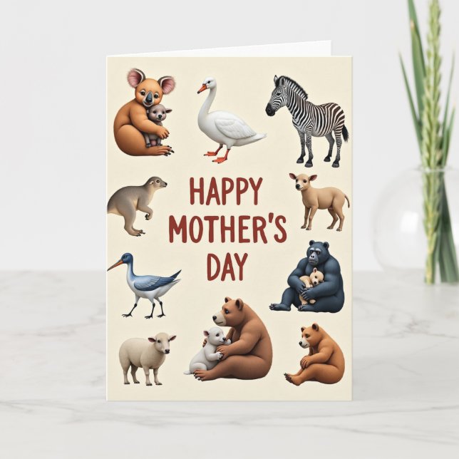 Pale Cream Animals Mothers Day Card (Front)