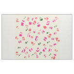 Pale cream yellow with cherry red green pattern fabric