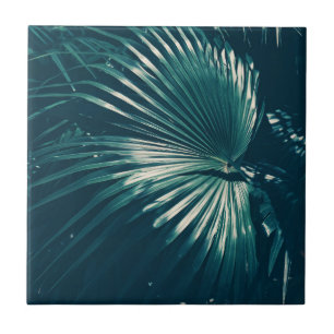 Pale Dark Green Palm Tree Leaf Ceramic Tile