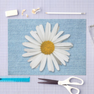 Pale Denim & Daisy Hippie Blossoms Flowers Big Tissue Paper