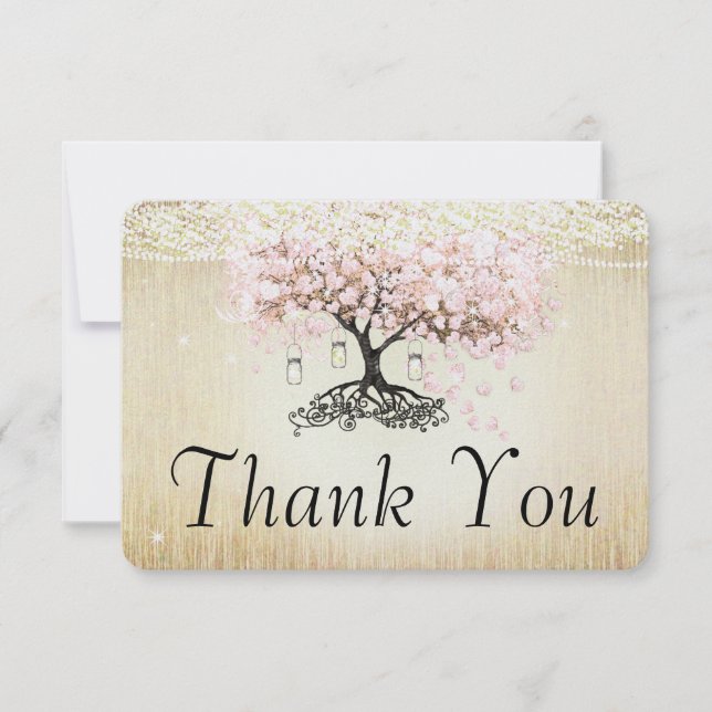 Pale Dogwood Heart Leaf Tree Gold Thank You (Front)