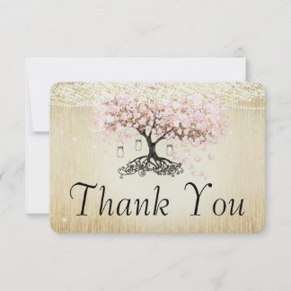 Pale Dogwood Heart Leaf Tree Gold Thank You Card