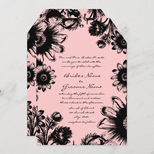 Pale Dogwood Pink and Black Wedding Invitation