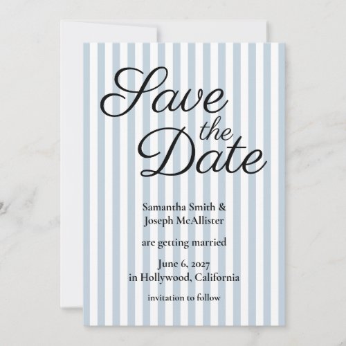 Pale Dusty Blue and White Stripe Save The Date