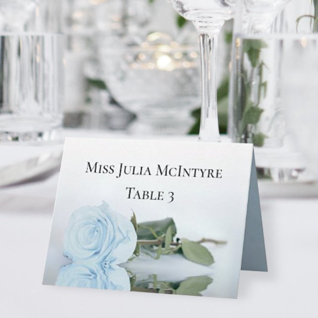 Pale Dusty Blue Rose Wedding DIY Fold Place Card (Creator Uploaded)