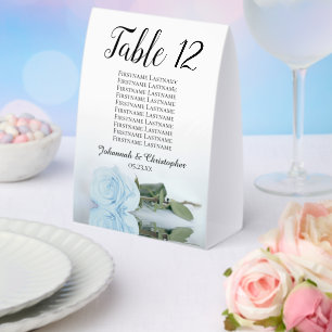 Pale Dusty Blue Rose Wedding Number Seating Chart Paper Table Tent
