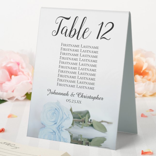 Pale Dusty Blue Rose Wedding Number Seating Chart Table Tent (In SItu (Wedding))