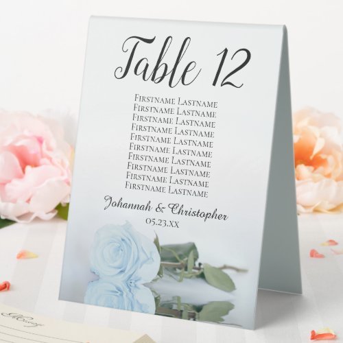 Pale Dusty Blue Rose Wedding Number Seating Chart Table Tent Sign