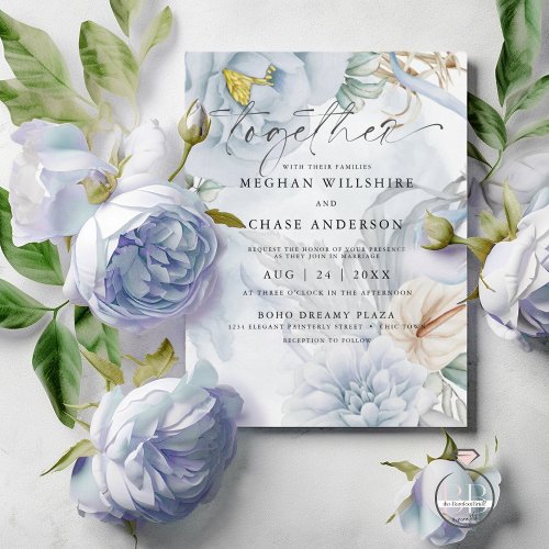 Pale Dusty Blue Watercolor Bouquet Invitation