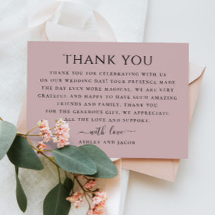 Pale dusty pink minimalist typography wedding thank you card