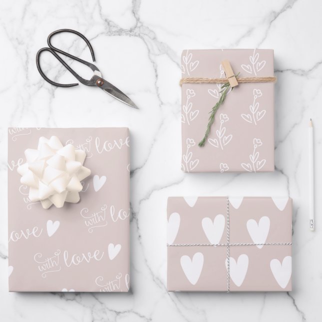 Pale Dusty Rose With Love Patterned Wrapping Paper Sheets (Front)