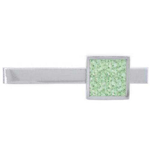 Pale Emerald and Pistachio Cobbled Patchwork Silver Finish Tie Bar