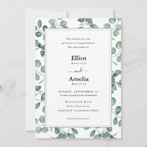 Pale Eucalyptus Elegance Wedding Invitation