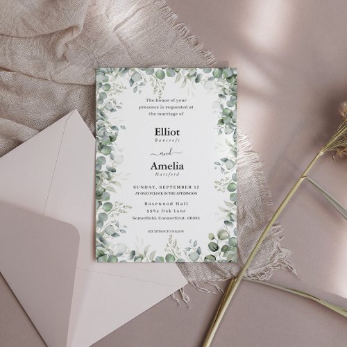 Pale Eucalyptus Embrace Wedding Invitation