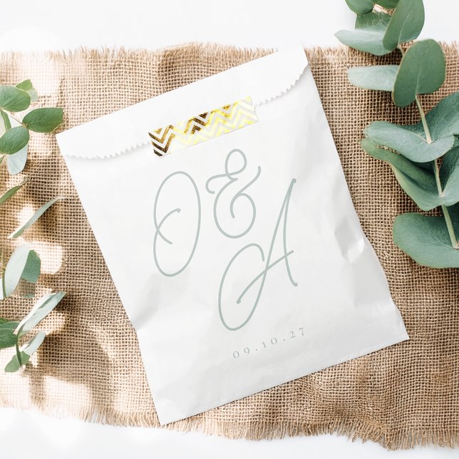 Pale Eucalyptus Oversized Script Monogram Wedding Favor Bag (Creator Uploaded)