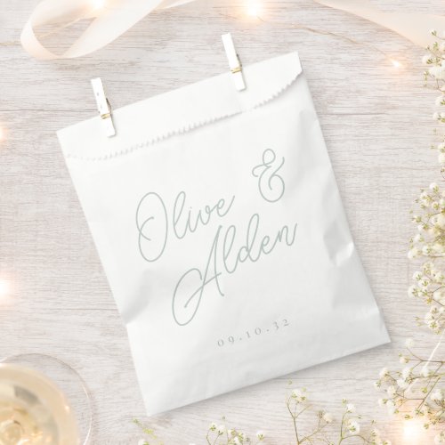 Pale Eucalyptus Oversized Script Names Wedding Favor Bag