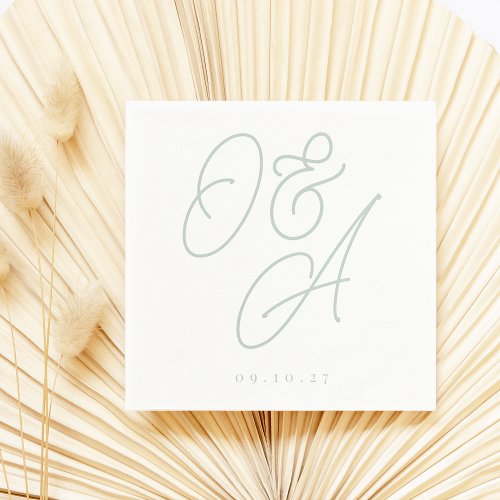 Pale Eucalyptus Script Watermark Monogram Wedding Napkins