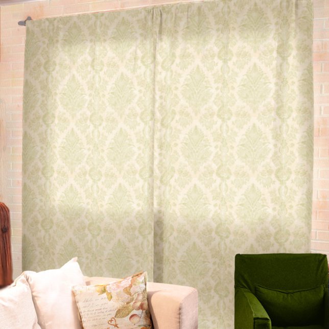 Pale Fern Damask Print Sheer Curtains (Sheer curtains with damask pattern)