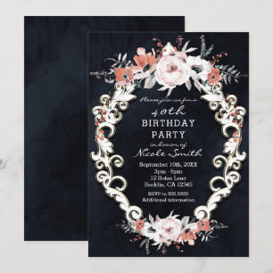 Pale Floral Dark Chalk Elegant Birthday Party Invitation