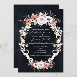 Pale Floral Dark Chalk Elegant Winter Wedding Invitation